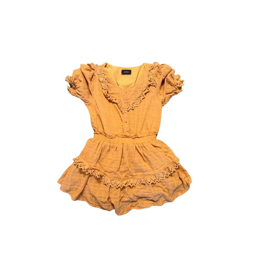 VICI Dolls Mustard Orange Eyelet Lace Ruffle Tiered Romper XS